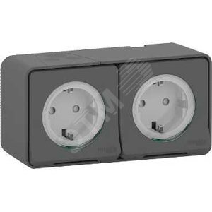 MUREVA S блок из двух розеток с з/к. и шт., открытой установки, антрацит,IP55 (MUR36029) - Schneider Electric