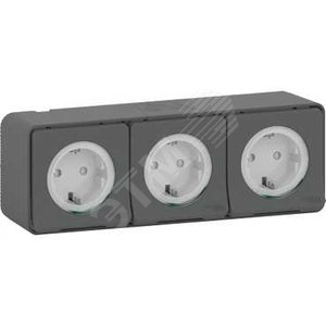 MUREVA S блок из трех розеток открытой устан, винтов. клеммы, антрацит, IP55 (MUR36038) - Schneider Electric