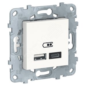 UNICA NEW РОЗЕТКА USB, 2-местная, тип А+С, 5 В / 2400 мА, БЕЛЫЙ |NU501818| Schneider Electric - Schneider Electric
