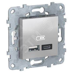 UNICA NEW РОЗЕТКА USB, 2-местная, тип А+С, 5 В / 2400 мА, АЛЮМИНИЙ - Schneider Electric