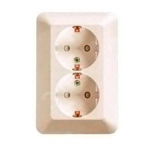 ПРИМА Розетка двойная скрытая бежевая с заземлением и шторками 16А 250В