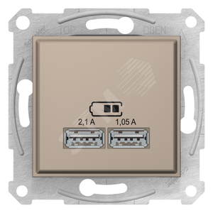 Механизм USB SEDNA зарядного устройства 2.1А (2x1.05А) титан - Schneider Electric