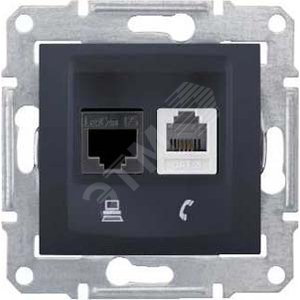 Sedna Графит Розетка 2-ая ТЛФ + компьютерная кат.5е UTP (RJ11+RJ45) | SDN5100170 | Schneider Electric - Schneider Electric