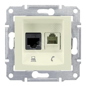 Sedna Бежевый Розетка 2-ая ТЛФ + компьютерная кат.6 UTP (RJ11+RJ45) | SDN5200147 | Schneider Electric - Schneider Electric