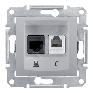 Sedna Алюминий Розетка 2-ая ТЛФ + компьютерная кат.6 UTP (RJ11+RJ45) | SDN5200160 | Schneider Electric - Schneider Electric