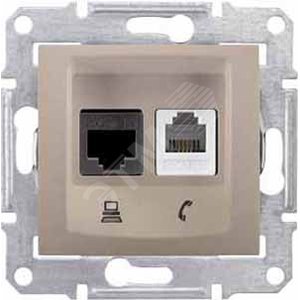 Sedna Титан Розетка 2-ая ТЛФ + компьютерная кат.6 UTP (RJ11+RJ45) | SDN5200168 | Schneider Electric - Schneider Electric