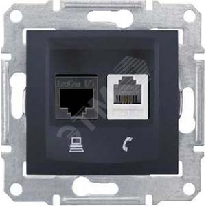 Sedna Графит Розетка 2-ая ТЛФ + компьютерная кат.6 UTP (RJ11+RJ45) | SDN5200170 | Schneider Electric - Schneider Electric