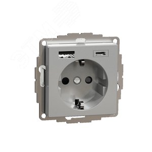 MERTEN SM РОЗЕТКА силовая 16 A с зарядкой USB A+C 3 A, АЛЮМИНИЙ - Schneider Electric