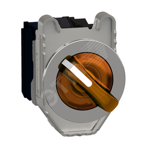 Переключатель 22мм, 2 позиции, 24В, оранжевый, с подсветкой, заподлицо, 1НО, 1 НЗ, металл