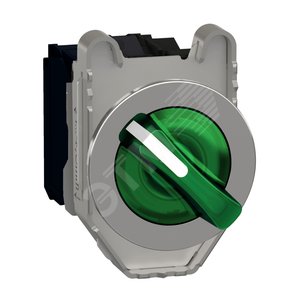 ПЕР-ЛЬ 22ММ 3 ПОЗИЦИИ, 230В ЗЕЛ. С ПОДСВЕТКОЙ, ЗАПОДЛИЦО, 1НО, 1НЗ, МЕТАЛЛ