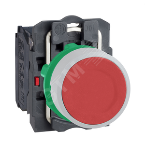 Кнопка 22мм, красная, с возвратом, монтаж заподлицо, 1НЗ, пластик C1