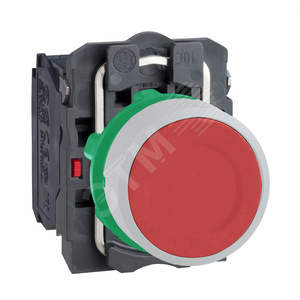 Кнопка 22мм, красная, с возвратом, монтаж заподлицо, 1НО, пластик C1