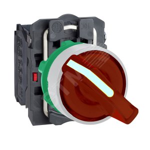 Переключатель 22мм, 2 позиции, 230В, красный, с подсветкой, заподлицо, 1НО, 1НЗ, пластик C1