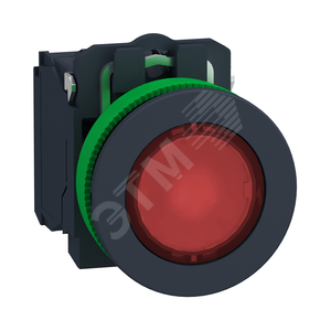 Кнопка 22мм, 230-240В, красная, с подсветкой, заподлицо, пластик