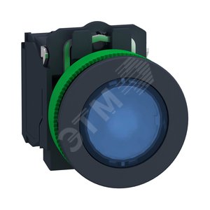 Кнопка 22мм, 230-240В, синяя с подсветкой, заподлицо, пластик