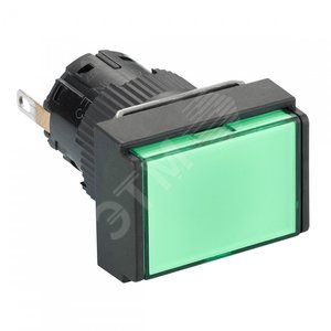 Лампа сигнальная 16мм, зеленая, прямоугольная