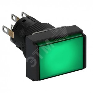 Кнопка с подсветкой, 16мм, прямоугольная, зеленая, 24В