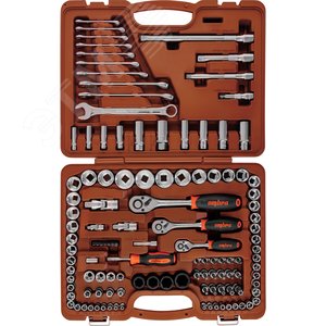 Набор инструмента, торцевые головки 1/4'', 3/8'', 1/2''DR, 4-32 мм и SAE 5/32''--1-1/4'', ударные торцевые головки 1/2''DR, 17-23 мм, 120 предметов - OMBRA