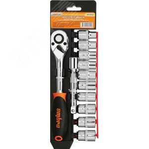 Набор головок торцевых с аксессуарами 1/2''DR, 10-19 мм, 12 предметов - OMBRA