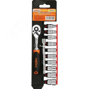 Набор головок торцевых с аксессуарами 1/4''DR, 4-13 мм, 12 предметов - OMBRA