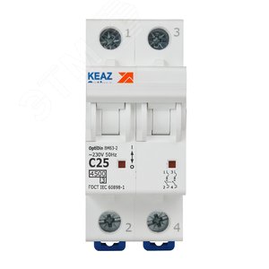 Выключатель автоматический двухполюсный 25А C 4,5кА AC OptiDin BM63-2C25-4,5-УХЛ3 - фото 2