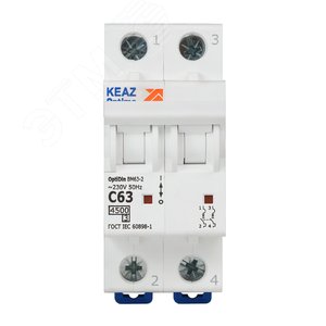 Выключатель автоматический двухполюсный 63А C 4,5кА AC OptiDin BM63-2C63-4,5-УХЛ3 - фото 2