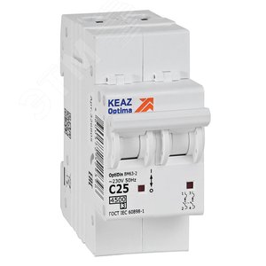 Выключатель автоматический двухполюсный 25А C 4,5кА AC OptiDin BM63-2C25-4,5-УХЛ3 - КЭАЗ Optima