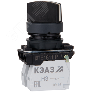 Переключатель КПЕ1611Р-черный-1но+1нз-ручка-фикс-2поз-IP65 - КЭАЗ (Курский электроаппаратный завод)