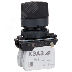 Переключатель КПЕ2620Р-черный-2но+0нз-ручка-фикс-3поз-IP65