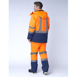 Костюм зимний Дорожник-Сигнал (ткань Смесовая,210) полукомбинезон, оранжевый темно-синий (87483433), 44-46 182-188 - фото 2