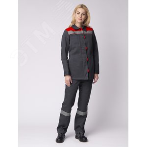Костюм женский Весна-1 СОП NEW (ткань Смесовая,210) брюки, темно-серый красный, 52-54 170-176 - Факел-спецодежда
