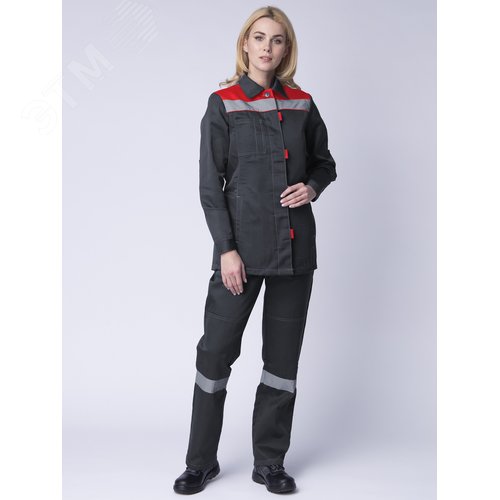 Костюм женский Весна-2 СОП NEW (ткань Смесовая,210) полукомбинезон, темно-серый красный, 52-54 170-176 - фото 2