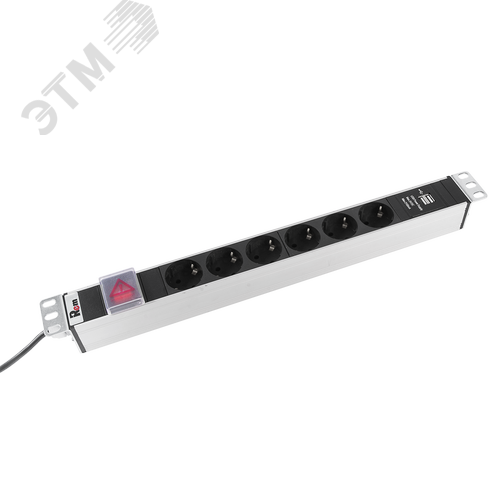 Блок розеток Rem-16 с выключателем и USB-портом, 6 Schuko, 16A, алюминиевый корпус, 19'', шнур 3 м. - фото 3