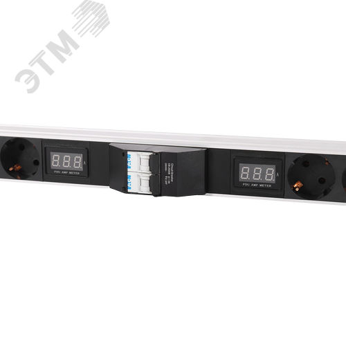 Блок розеток вертикальный Rem-32 на 2 контура по 8 Sсhuko, 4 IEC 60320 C19 с автомат защиты., индикатор., 2 х 16 А, алюминиевый корпус, 33-48U,       колодка - Rem
