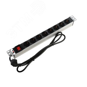 Блок розеток Rem-16 с выключателем и USB-портом, 6Schuko, 16A, алюм., 19', шнур 1,8 м. - Rem