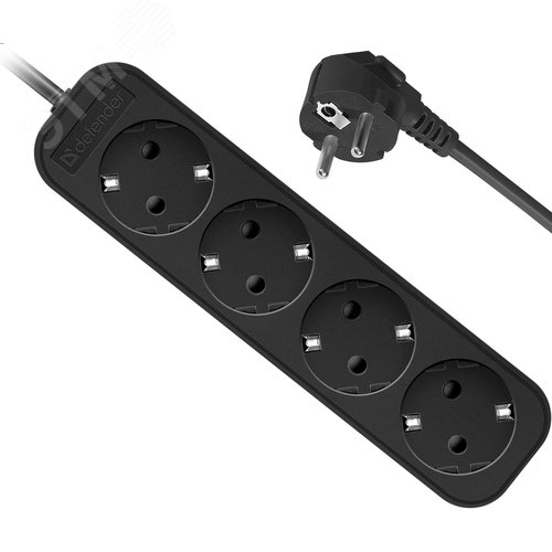 Удлинитель с заземлением M418 1.8 м, 4 розетки, черный - Defender (C)