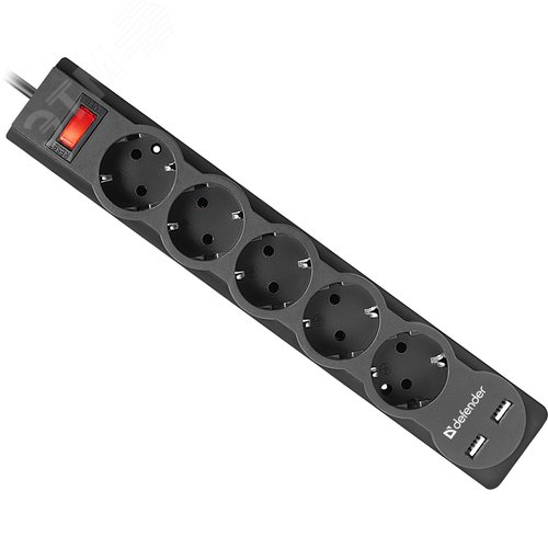 Удлинитель с сетевым фильтром DFS 755 5,0 м, 5 розеток, 2xUSB, 2.1A - фото 2