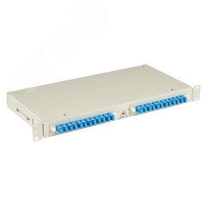 Кросс ШКОС-М -1U/2 -24 -SC ~24 -SC/SM~24 -SC/UPC, модернизированный, высота 1U, 2 кабельных ввода,  24 адаптера SC/SM, 24 пигтейла SC/UPC - ССД
