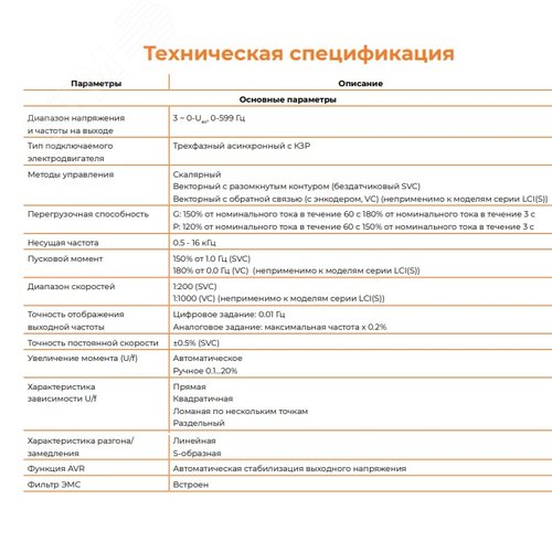 Преобразователь частоты LCI-G22/P30-4B 22кВт/30кВт, 46А/58А, 3Ф, 380В±15%, 50Гц/60Гц, IP20, с панелью управления - фото 2