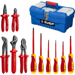 Набор: Губцевый инструмент, диэлектрический, высоковольтный до ~1000В, маслобензостойкая рукоятка, 12предм, Профессионал 2214-H12