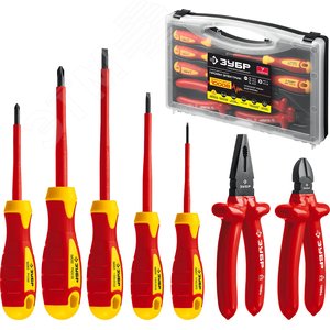 Набор: Губцевый инструмент, диэлектрический, высоковольтный до ~1000В, маслобензостойкая рукоятка, 7предм, Профессионал 2214-H7