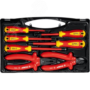 Набор: Губцевый инструмент, диэлектрический, высоковольтный до ~1000В, маслобензостойкая рукоятка, 7предм, Профессионал 2214-H7 2