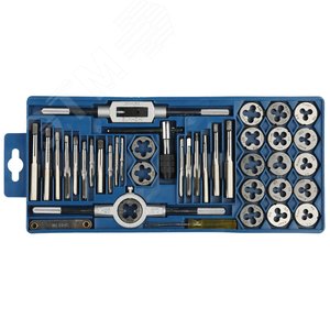 Набор метчиков и плашек в пластиковом боксе, сталь 9ХС 40 предметов