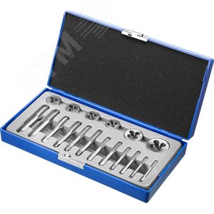 Набор метчиков и плашек в пластиковом боксе, сталь 9ХС 18 предметов 2