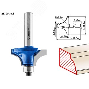 Кромочная калевочная фреза Профессионал №1, 31.8x15 мм, радиус 9.5 мм