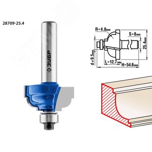Фреза кромочная калевочная №7 25.4x13мм, радиус 4.8мм