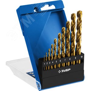 Набор сверл по металлу, сталь Р6М5, класс А , титановое покрытие ТИТАН 10шт(1-10мм)