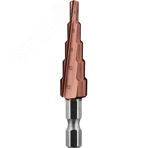 Сверло ступенчатое, 4-12мм, 5 ступеней, кобальтовое покрытие, КОБАЛЬТ, серия Профессионал 2