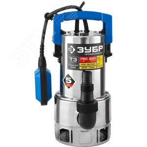 Насос дренажный для грязной воды Профессионал НПГ-Т3-750-С ЗУБР, 750 Вт, корпус нерж.сталь