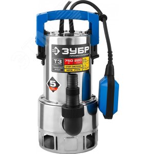 Насос дренажный для грязной воды Профессионал НПГ-Т3-750-С ЗУБР, 750 Вт, корпус нерж.сталь 2